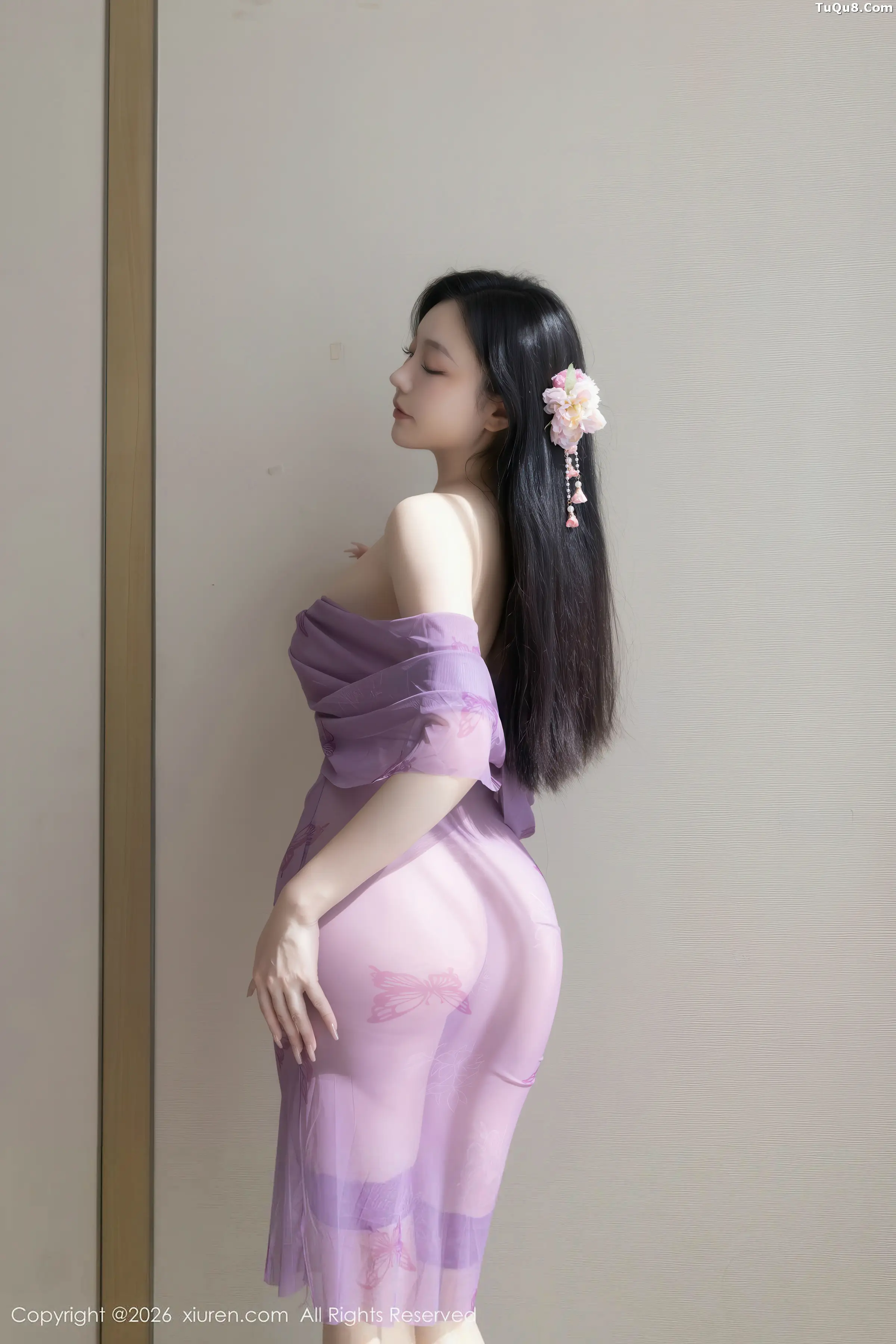 Anran anran sexy purple sheer dress paired with ultra-thin flesh silk, showcasing a graceful beautiful figure, exquisite photoshoot 78P 7