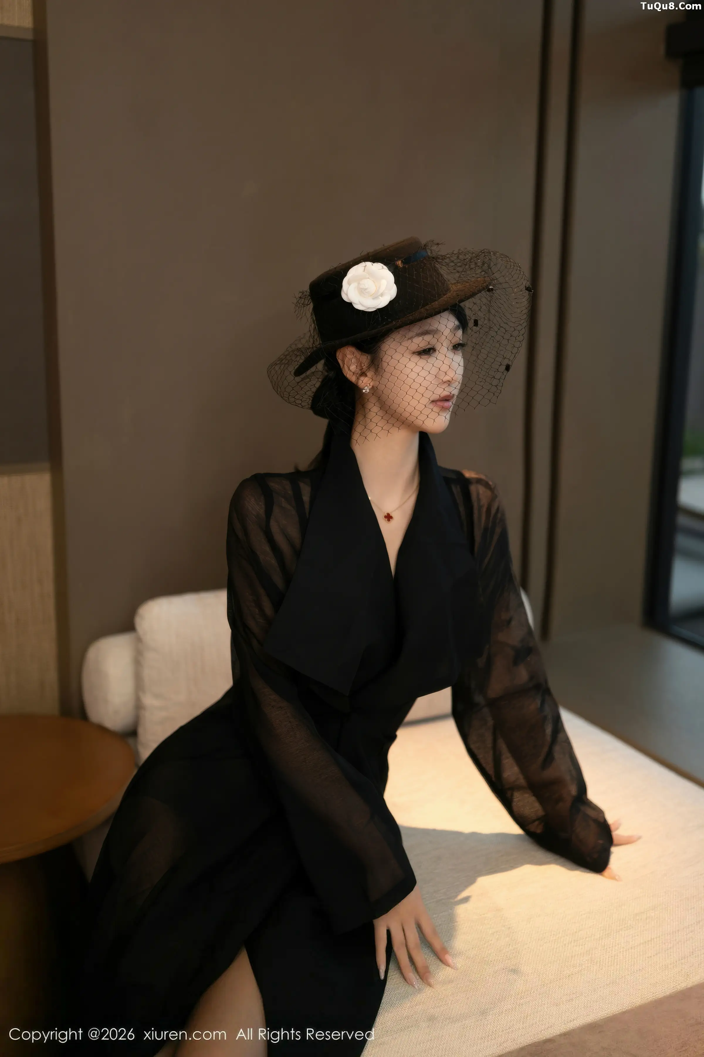 Tang Anqi sexy black sheer dress revealing black lingerie paired with ultra-thin black stockings beautiful legs stunning photoshoot 74P 2
