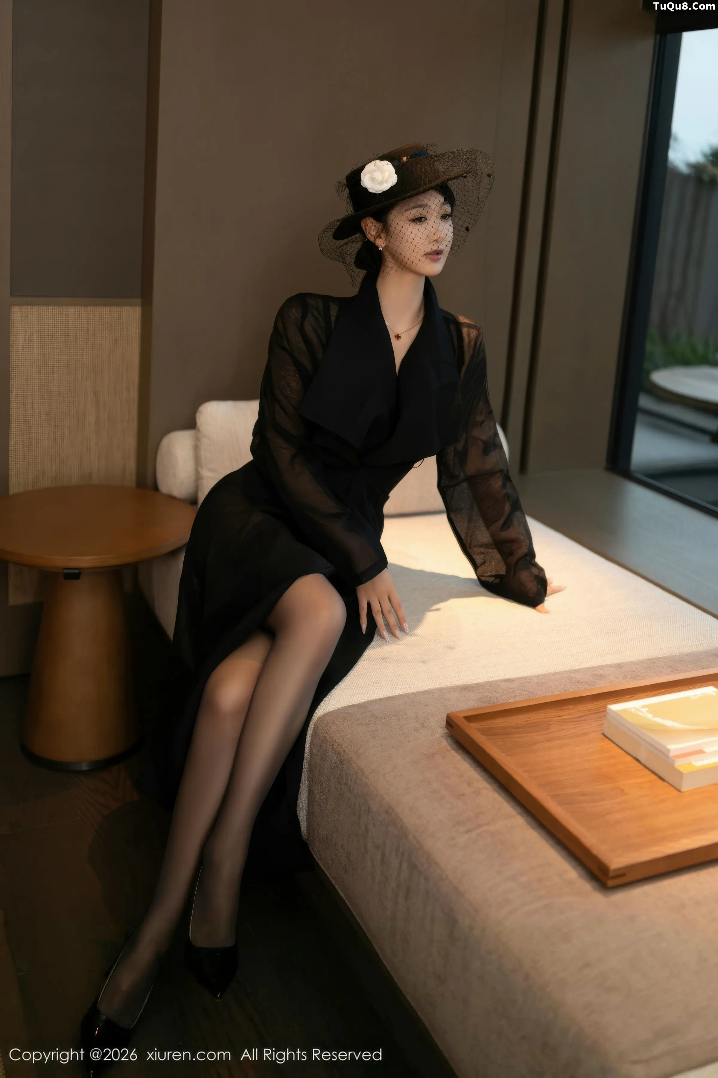 Tang Anqi sexy black sheer dress revealing black lingerie paired with ultra-thin black stockings beautiful legs stunning photoshoot 74P 3