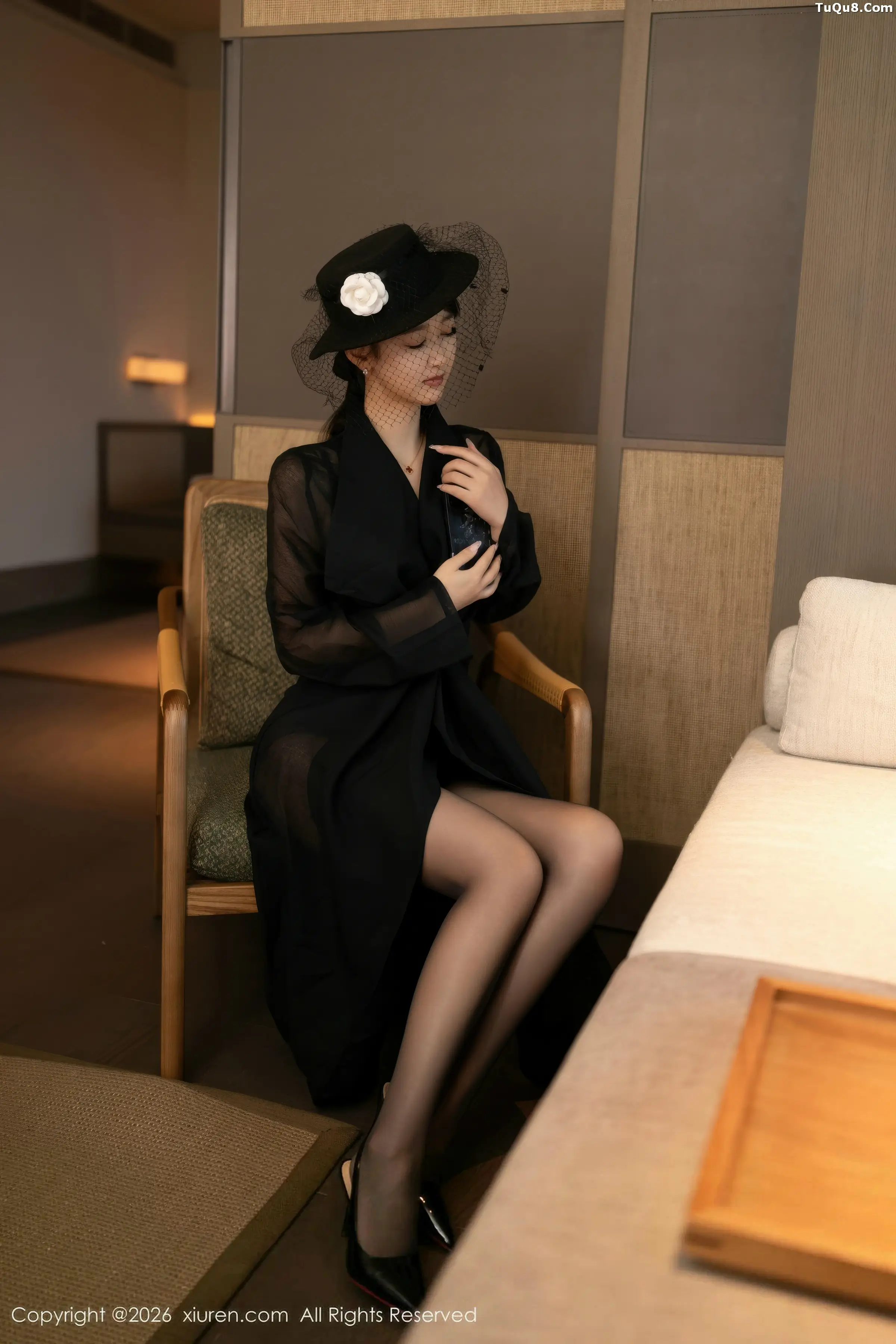 Tang Anqi sexy black sheer dress revealing black lingerie paired with ultra-thin black stockings beautiful legs stunning photoshoot 74P 5