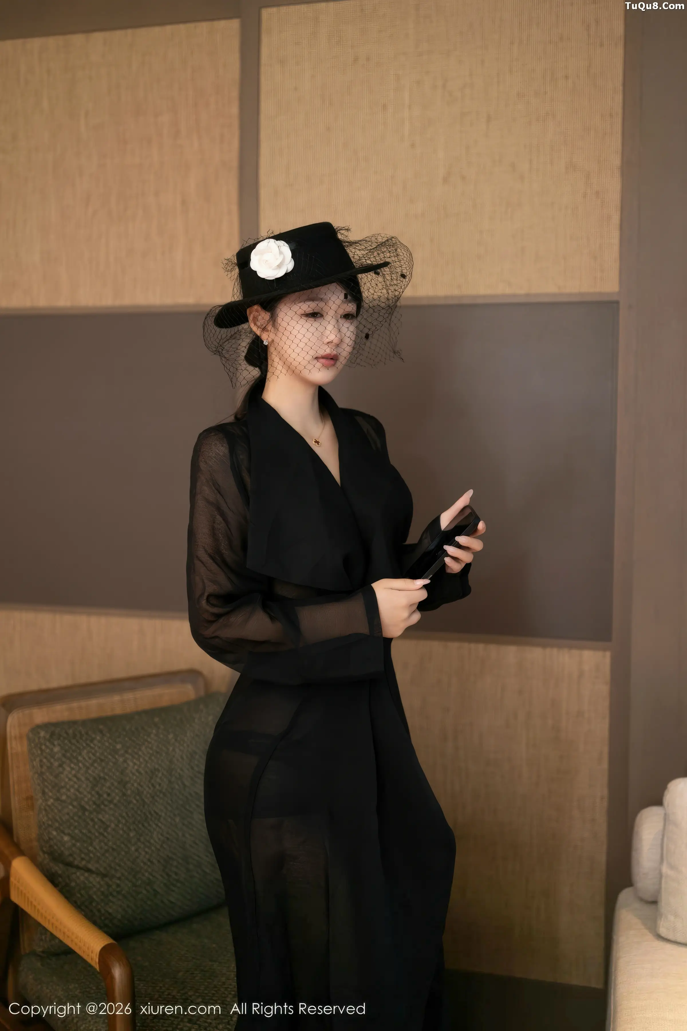 Tang Anqi sexy black sheer dress revealing black lingerie paired with ultra-thin black stockings beautiful legs stunning photoshoot 74P 6