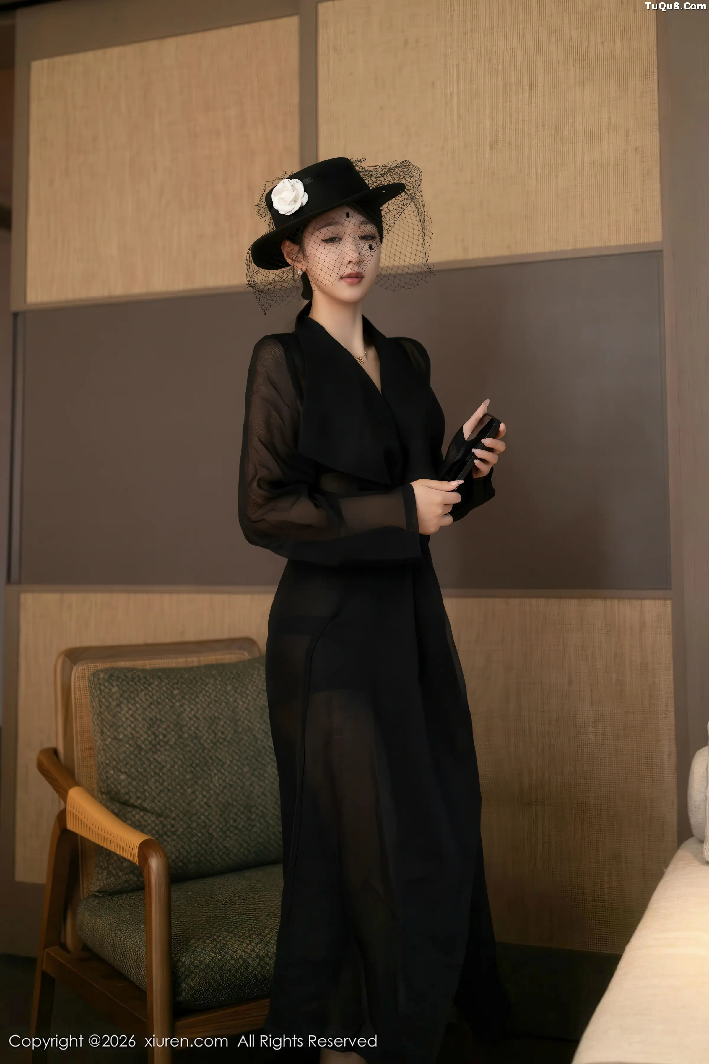 Tang Anqi sexy black sheer dress revealing black lingerie paired with ultra-thin black stockings beautiful legs stunning photoshoot 74P 7
