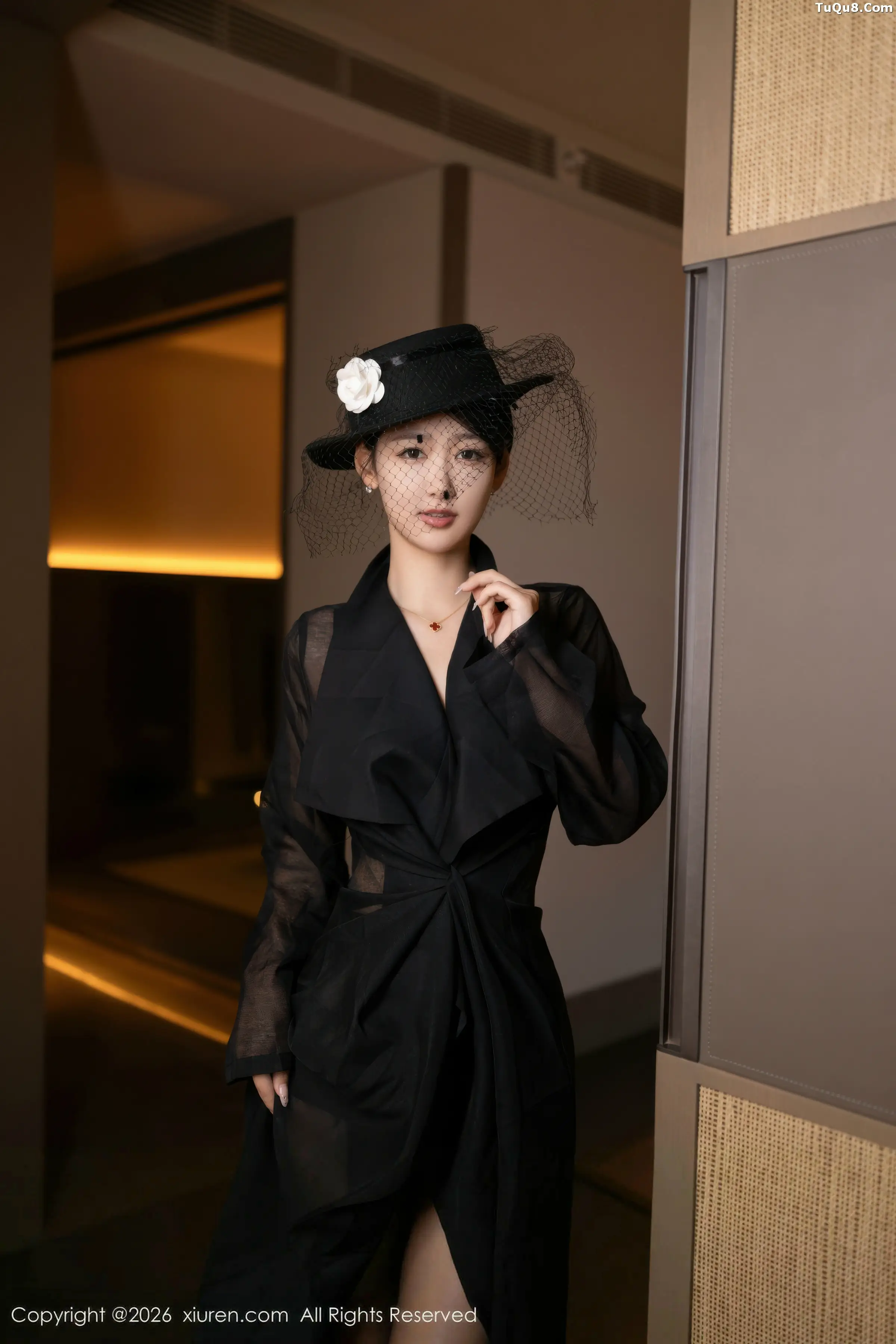 Tang Anqi sexy black sheer dress revealing black lingerie paired with ultra-thin black stockings beautiful legs stunning photoshoot 74P 8