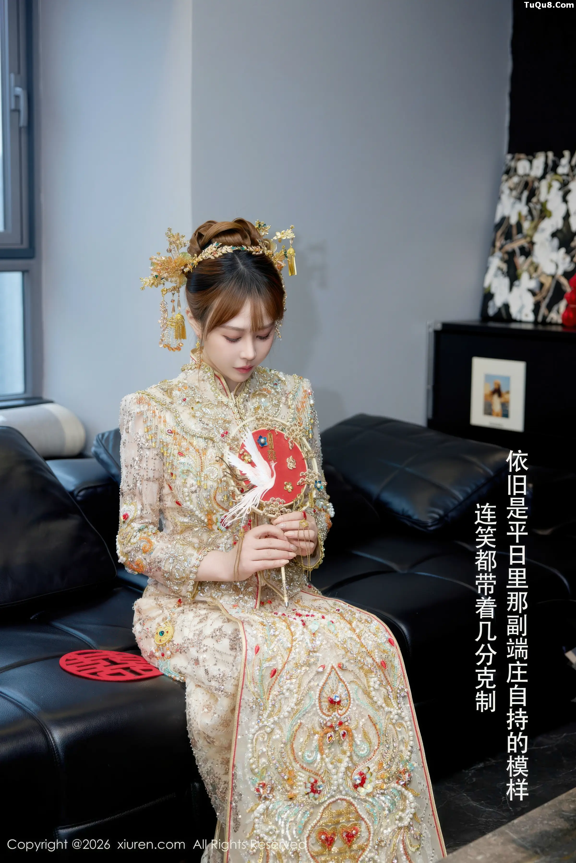 Evelyn sexy Xiuhe outfit revealing red lingerie with ultra-thin flesh silk, showcasing graceful figure, gorgeous photos 63P 4