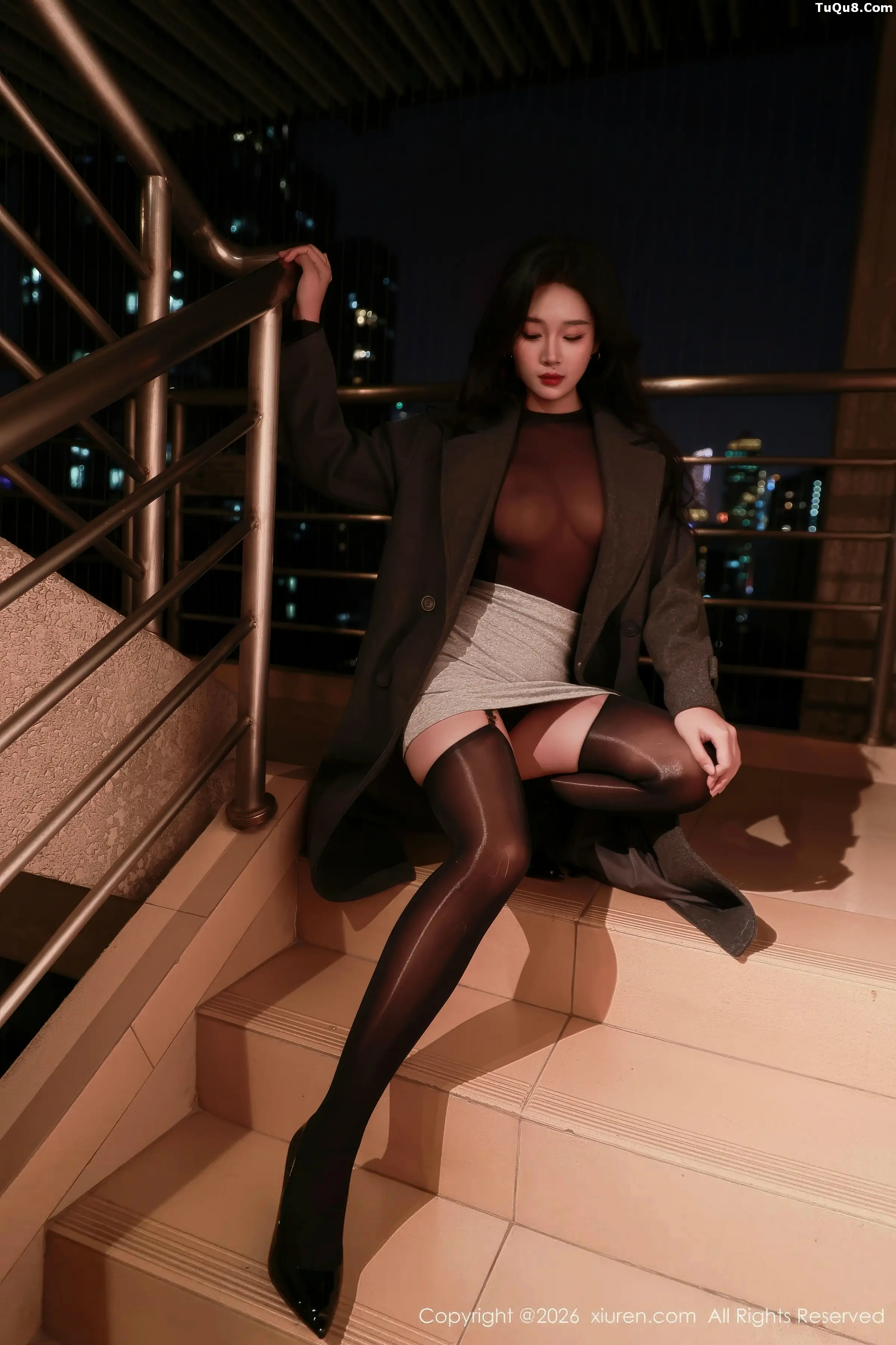 Nan Qiao's private collection sexy black coat revealing ultra-thin bodysuit sheer black tights show off hot figure exquisite beauty photoshoot 73P 4
