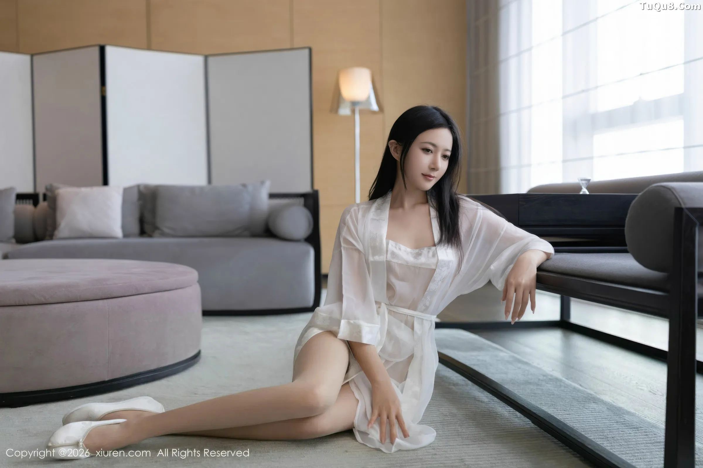 Caviar Fish Sexy White Bathrobe Paired with Ultra-Thin Flesh Show Perfect Figure Charming Absolutely Beautiful Photos 80P 7