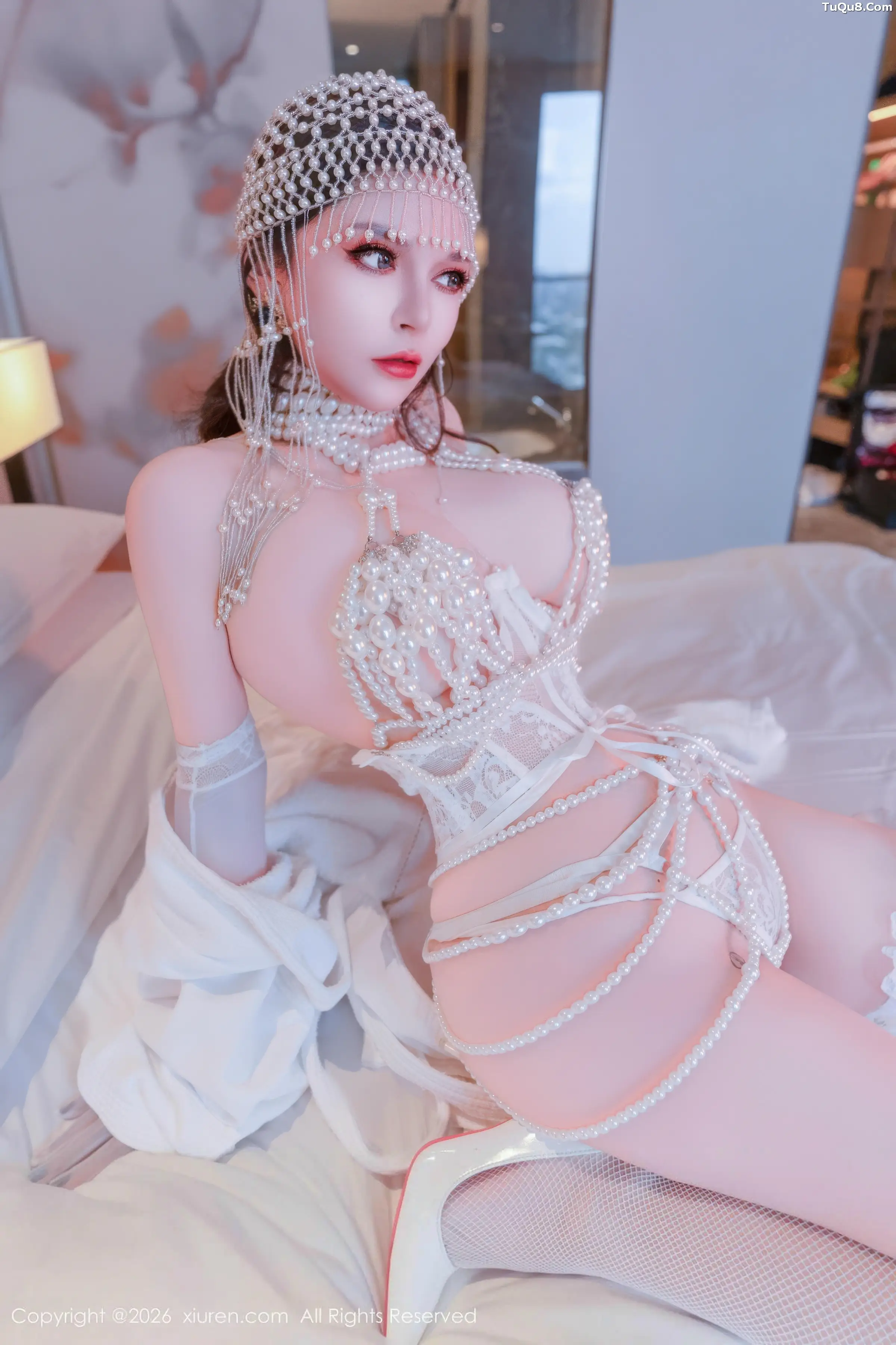 Elisa white sexy metal lingerie paired with white silk stockings showing beautiful legs gorgeous photos 80P 3