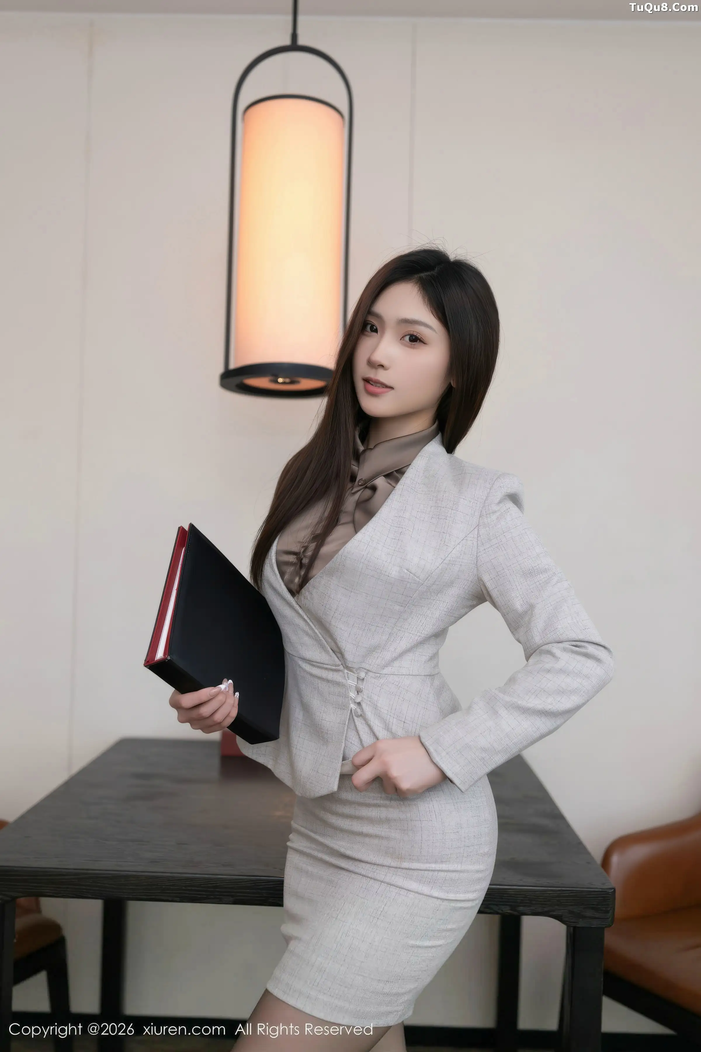 Liu Tingting Sexy Gray OL Outfit Revealing Black Lingerie Paired with Black Stockings Showcasing Beautiful Legs Gorgeous Photoshoot 70P 7