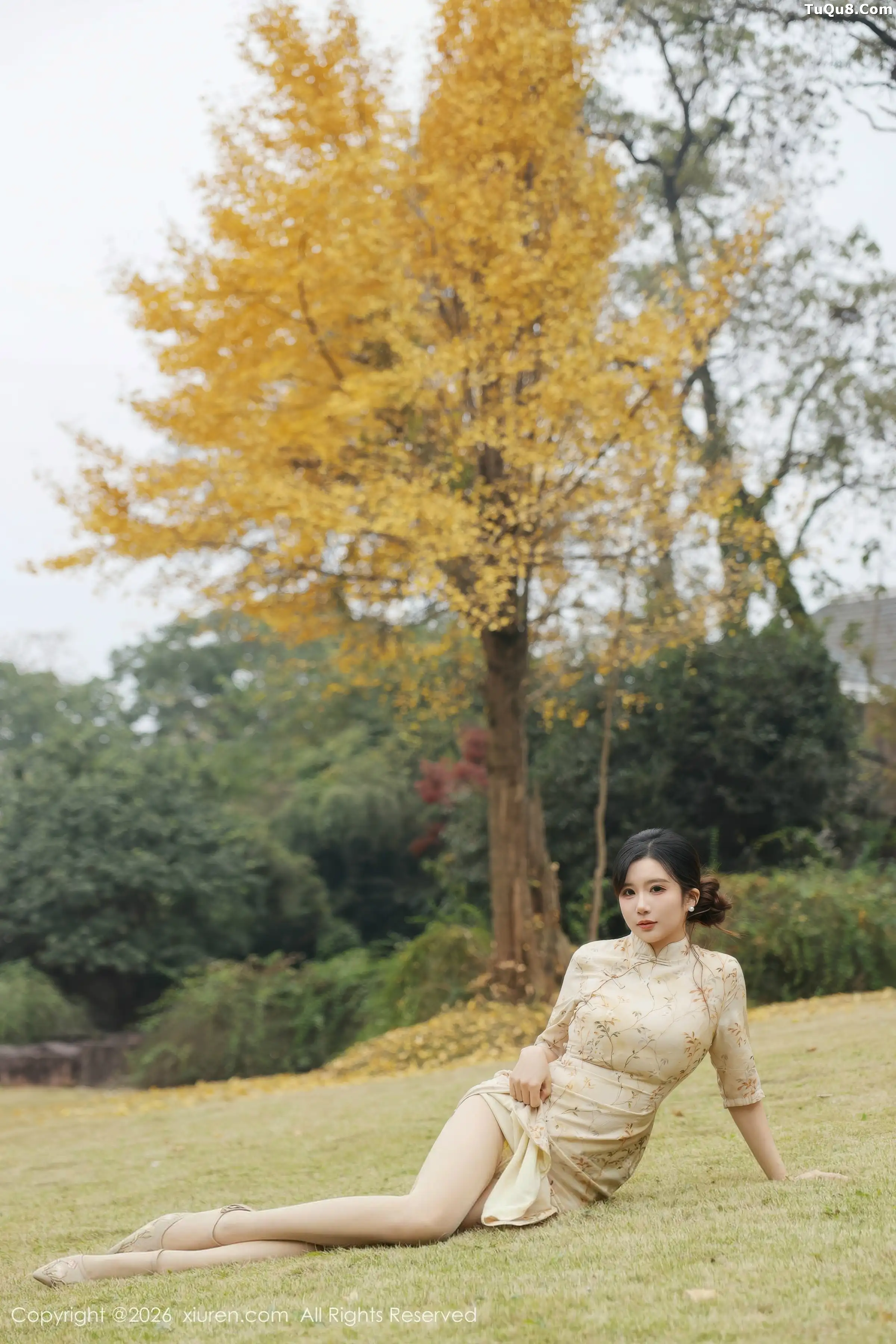 Little chubby cat sexy light-colored qipao revealing yellow lingerie paired with open gusset sheer silk showcasing curvy body photo 75P 7