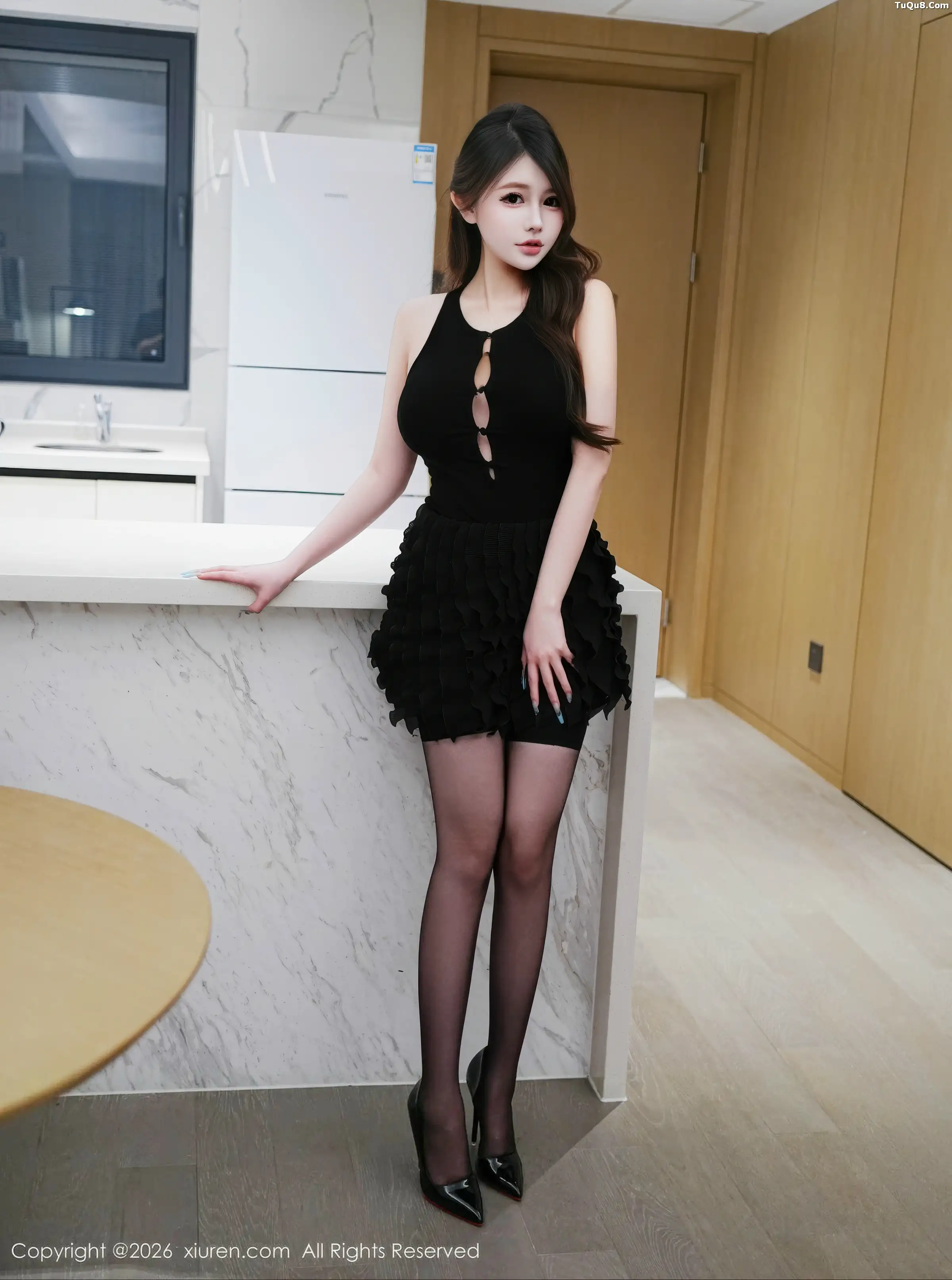 Tian Ni's Private Sexy Black Mini Skirt with Black Stockings Garter Belt Show Voluptuous Figure Alluring Gorgeous Photoshoot 74P 6