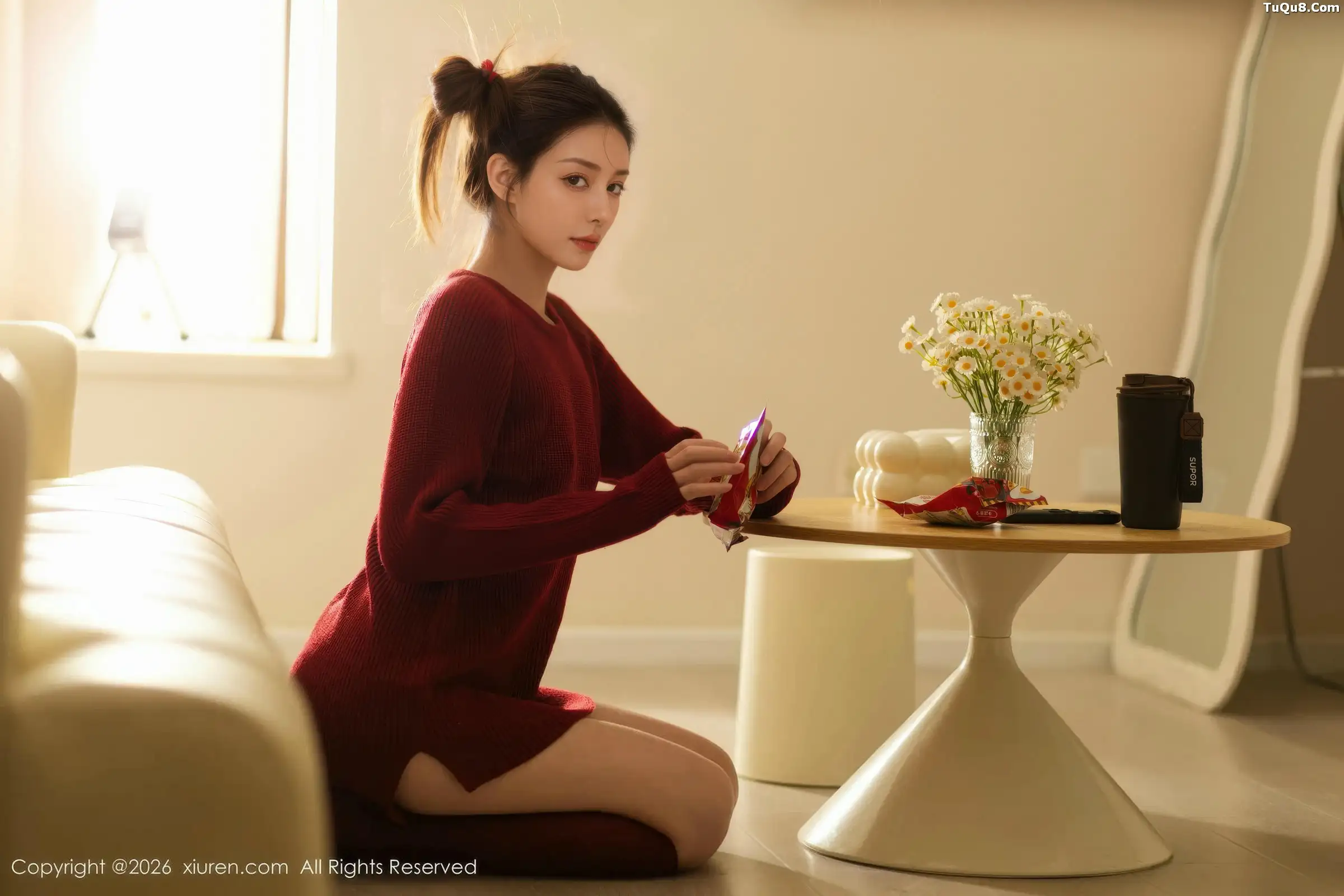 Beautiful Sexy Deep Red Sweater and Red Stockings Photos Showing Off Graceful Figure Charming Absolute Beauty Shoot 70P 3