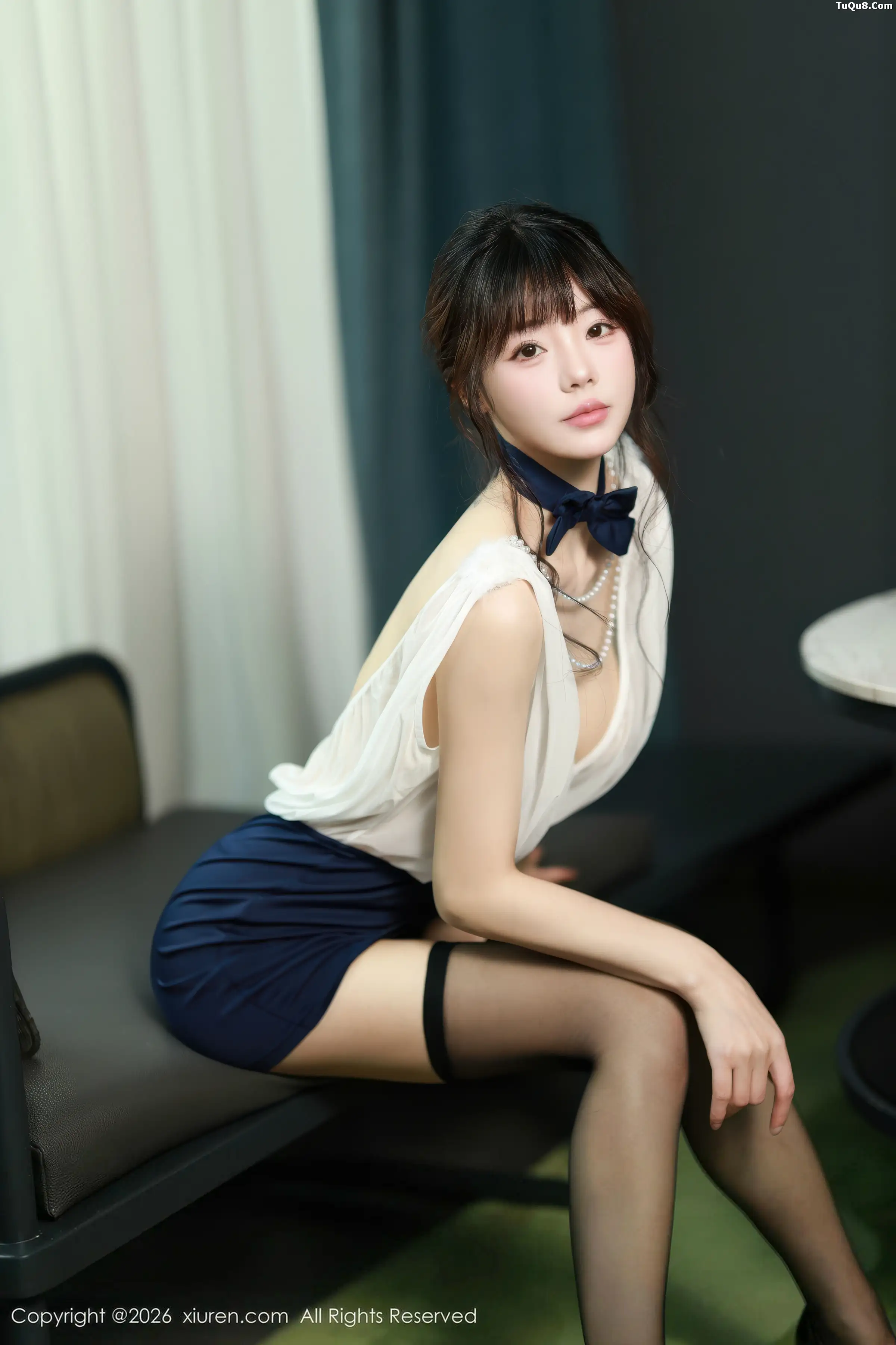 She Bella Sexy sheer top paired with black mini skirt revealing ultra-thin black stockings charming stunning photo set 68P